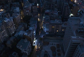 BEIRUT, LEBANON - AUGUST 02: An aerial view at dusk of the Mar Mikhael neighborhood near the port during a power outage on August 2, 2021 in Beirut, Lebanon. Electricite du Liban (EDL) warned against more drastic measures of rationing electricity that could completely interrupt the supply of current, if it fails to finance its operations. EDL issued the warning 