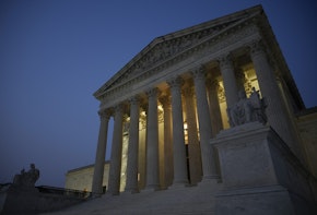 WASHINGTON, DC - JUNE 28: The U.S. Supreme Court is shown at dusk on June 28, 2023 in Washington, DC. The high court is expected to release more opinions tomorrow ahead of its summer recess, with cases involving affirmative action and student loan debt relief still to be decided.  (Photo by Drew Angerer/Getty Images)