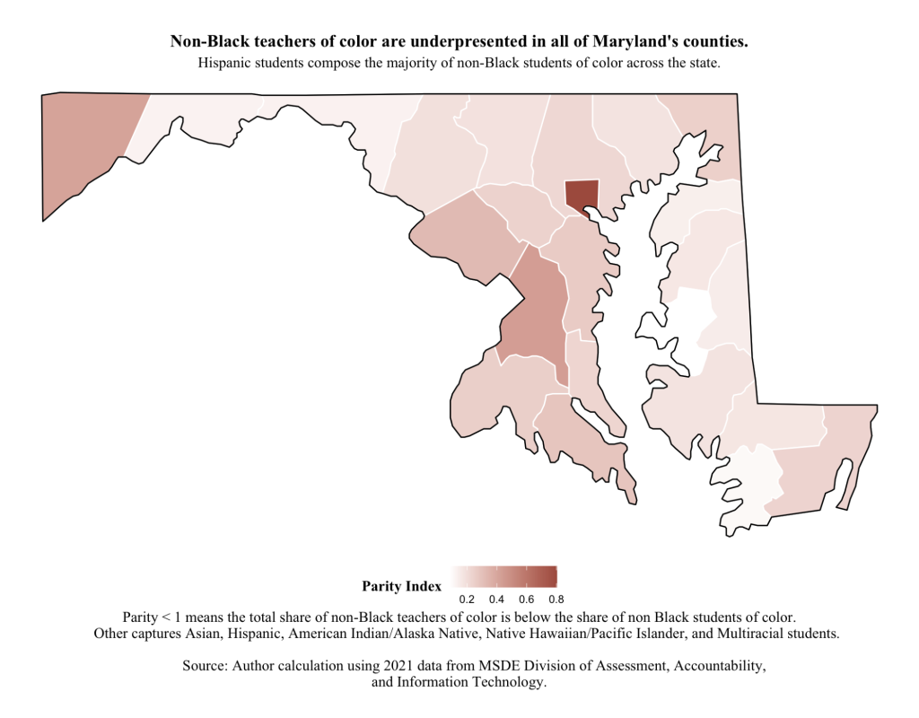 A red and white heat map showing Maryland's 24 counties.