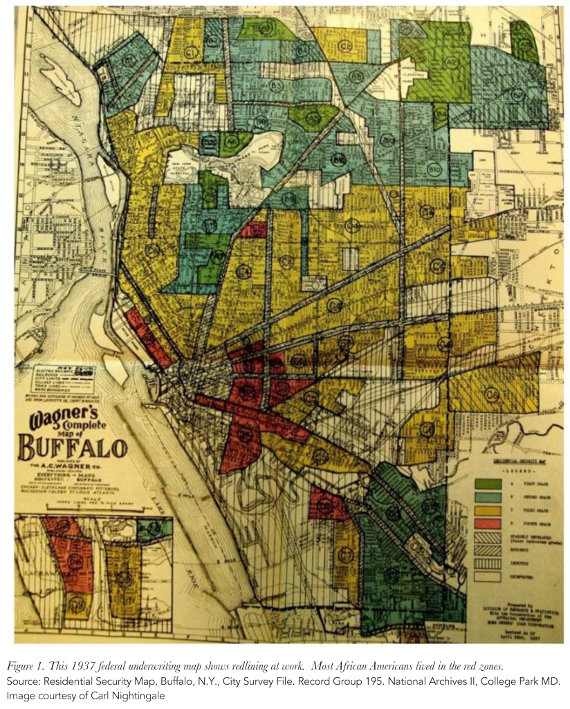 A color-coded map of Buffalo, New York.