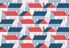 A flat graphic with repeating house icons.