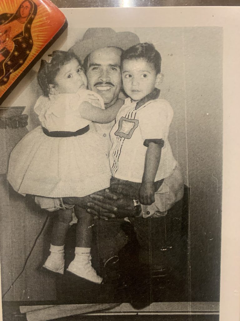 Remigio Vázquez with his oldest children, Martha and Ricardo, Santa Barbara, 1955.