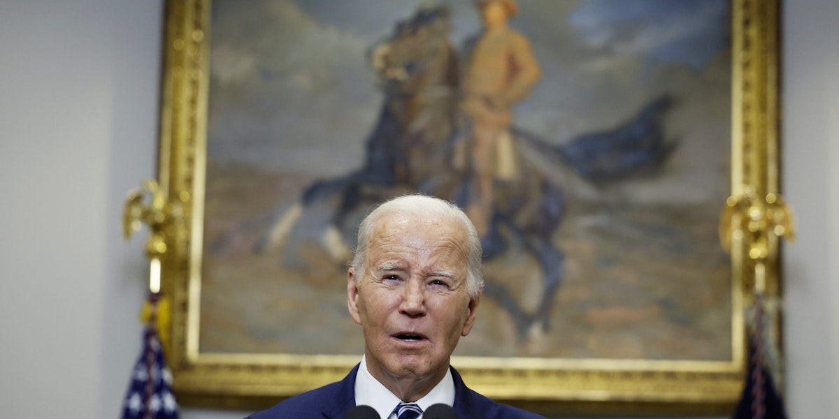 WASHINGTON, DC - FEBRUARY 16: U.S. President Joe Biden delivers remarks on the reported death of Alexei Navalny from the Roosevelt Room of the White House on February 16, 2024 in Washington, DC. Navalny, an anticorruption activist and critic of Russian President Vladimir V. Putin was reported by Russia’s Federal Penitentiary Service to have died in a prison he was recently transferred to in the Arctic Circle. (Photo by Anna Moneymaker/Getty Images)