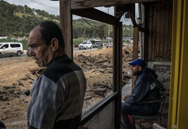 NUR SHAMS, WEST BANK - MARCH 4: Palestinian shop owners survey the destroyed pavement of the road on front of the shop following an Israeli raid in the Nur Shams camp near Tulkarem on March 4, 2024, West Bank. Israel's war against Hamas in Gaza has also reverberated through the West Bank, hobbling the territory's economy while unsettling its security. Since Oct. 7, Israeli forces have stepped up raids on alleged militants, police have clashed with protesters, and there has been a rise in violent attacks on Palestinians by Israeli settlers. (Photo by Sergey Ponomarev/Getty Images)