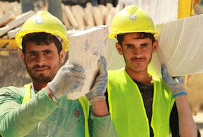 Workers work on building a water reservoir to serve the town of Hamanna to the east of Beirut in Lebanon, under the Employment Intensive Infrastructure Programme in Lebanon (EIIP).
Credit : ILO
Date : 2018/07
Country : Lebanon