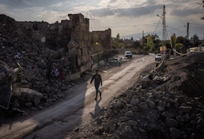 aBAALBEK, LEBANON - NOVEMBER 4: People drive past damage to the ancient western gate of Baalbek Citadel and the Gouraud Barracks area of the city that was damaged in the past week by Israeli airstrikes on November 4, 2024 in Baalbek, Lebanon. Israel has increasingly targeted Lebanon's eastern city of Baalbek and the surrounding Bekaa valley, considered a bastion of Hezbollah support. Earlier this week, Israel ordered residents of Baalbek and neighboring towns to evacuate before a new wave of strikes. (Photo by Ed Ram/Getty Images)BAALBEK, LEBANON - NOVEMBER 4: <> on November 4, 2024 in Baalbek, Lebanon. Israel has increasingly targeted Lebanon's eastern city of Baalbek and the surrounding Bekaa valley, considered a bastion of Hezbollah support. Earlier this week, Israel ordered residents of Baalbek and neighboring towns to evacuate before a new wave of strikes. (Photo by Ed Ram/Getty Images)