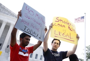 WASHINGTON, DC - JUNE 30: Student loan borrowers demand President Biden use