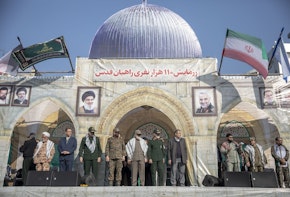 TEHRAN, IRAN - JANUARY 10: Senior commanders of Iran's Basij paramilitary force march in a parade of troops during military exercises on January 10, 2025 in Tehran, Iran. The Islamic Revolutionary Guard Corps (IRGC) and the Basij, a paramilitary group that has played a prominent role in suppressing protests, held military exercises in the Iranian capital. (Photo by Majid Saeedi/Getty Images)