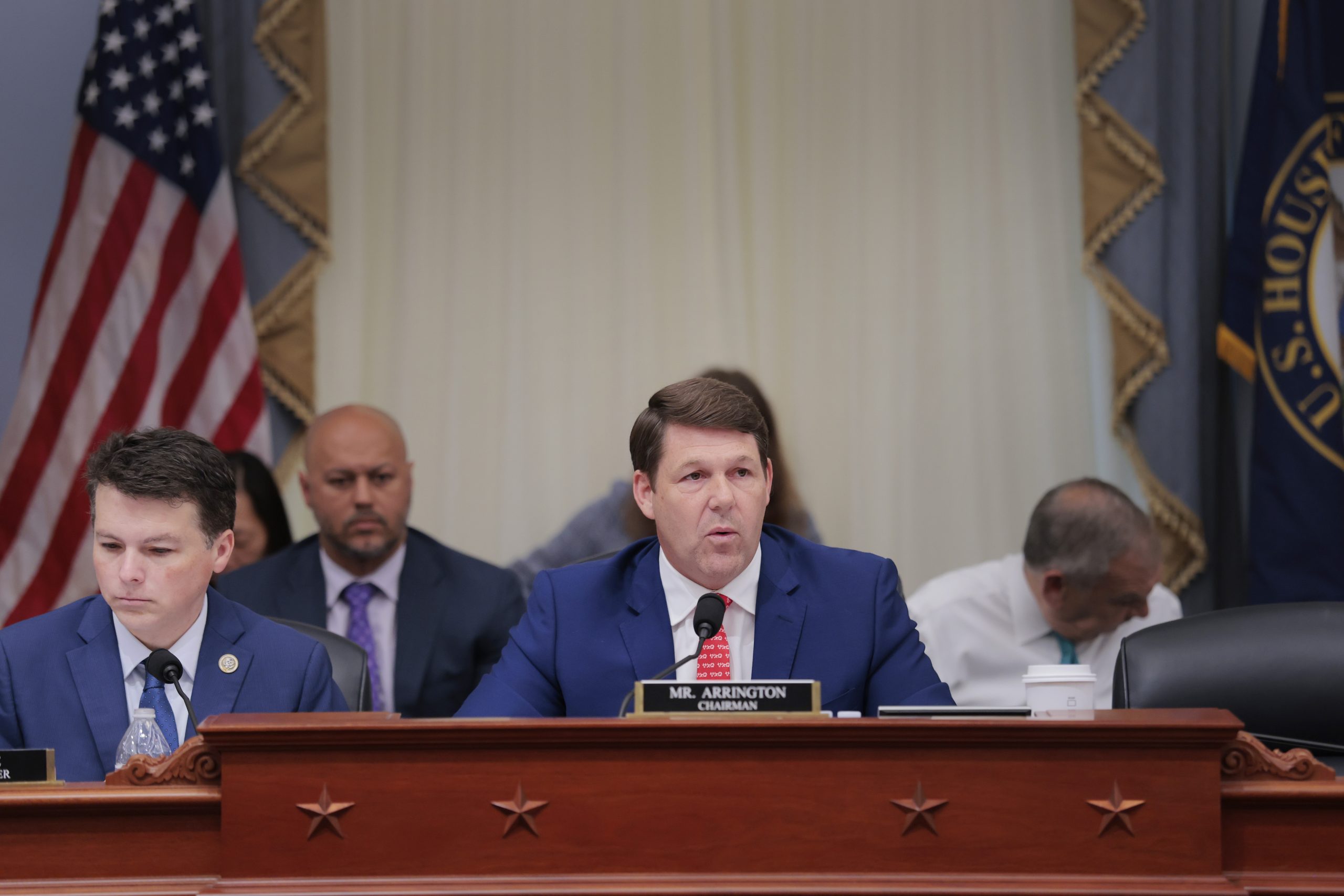 WASHINGTON, DC - MAY 16: Chairman Rep. Jodey Arrington (R-TX) (R) gives his opening remarks alongside ranking member Rep. Brendan Boyle (D-PA) (L) during a mark up hearing with the House Budget Committee on Capitol Hill on May 16, 2025 in Washington, DC. Members of the Budget Committee met to consider House Republicans’ reconciliation bill, which includes U.S. President Donald Trump’s proposed tax and spending cuts. The bill faced bipartisan opposition, with five Republican members of the House Budget Committee voting against it and supporting a motion for the committee to recess for the weekend. (Photo by Anna Moneymaker/Getty Images)