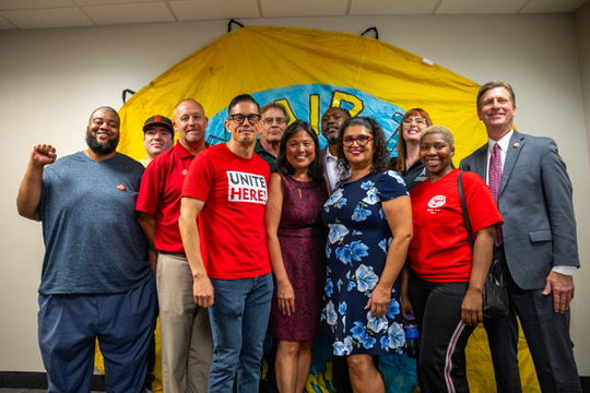 Julie Su meeting with workers in Phoenix while serving as acting Secretary of Labor under President Biden