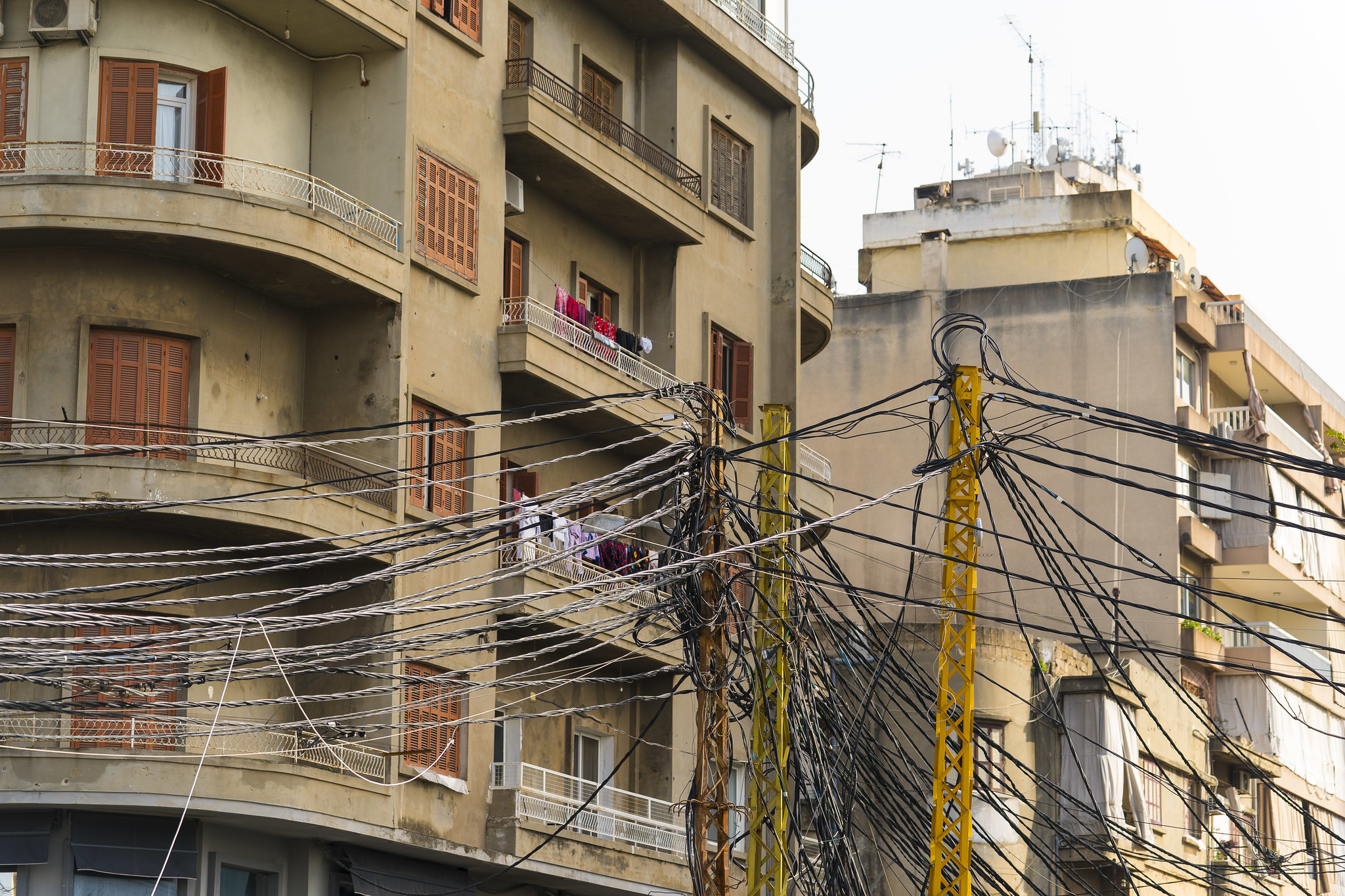 Power lines in Beirut in a 2019 photo.